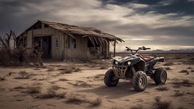 Atv abandonado en carretera desierta