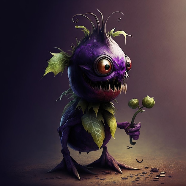 Aubergine Kobold Illustration generative ai