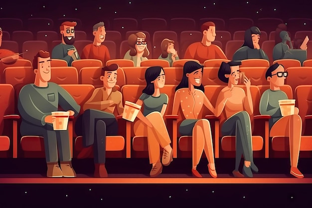 Foto audiencia diversa viendo una película en un cine de vuelta al concepto de clásicos del cine diversión con amigos