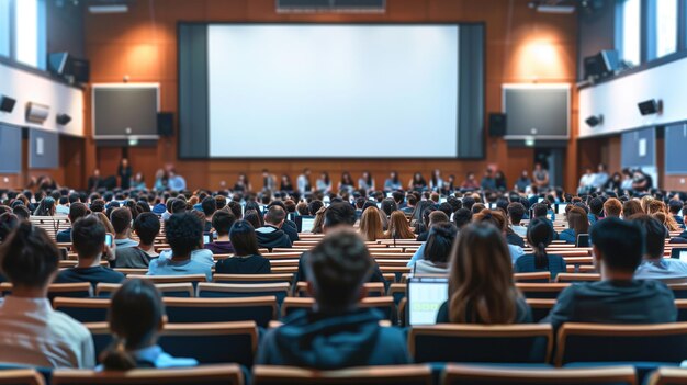 Audiencia en la universidad o universidad con sala de conferencias y retrospectiva sobre el aprendizaje y la escucha de los estudiantes