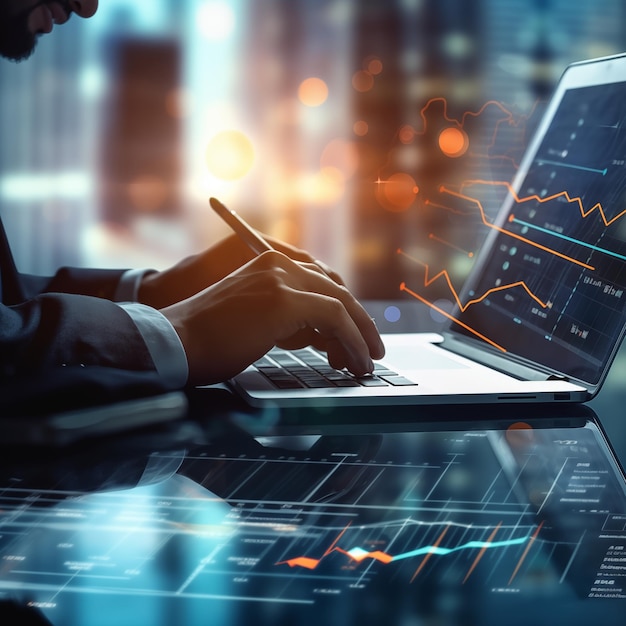 Auditoria de ações de empresas gestão financeira em análise estratégia de dados com gráficos contabilidade marketing ou relatório gráfico economia pesquisa de investimentos lucro