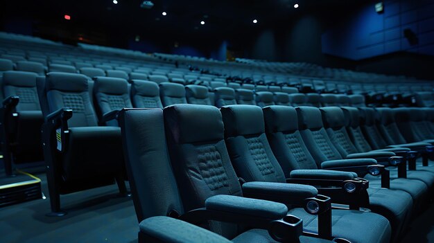 Foto auditório de cinema vazio moderno e confortável com assentos de couro azul