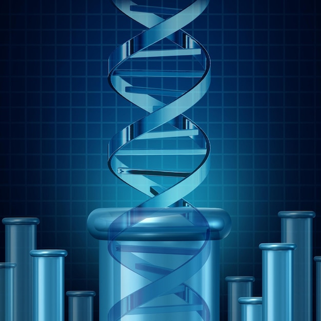 Auf blauem Hintergrund mit blauem Hintergrund ist ein blauer DNA-Strang dargestellt.