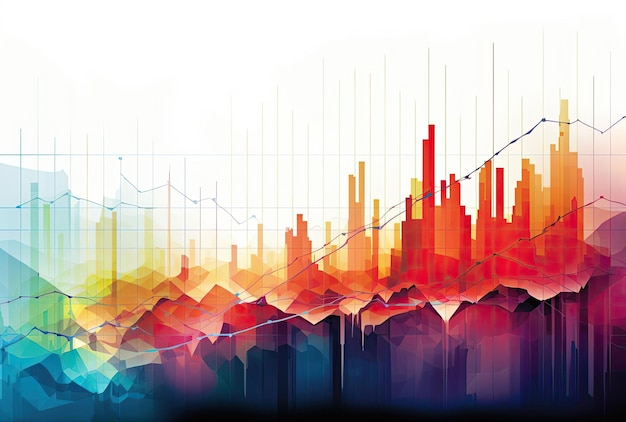 auf dem Bildschirm wird ein Markttrenddiagramm im Stil farbenfroher abstrakter Kompositionen dargestellt