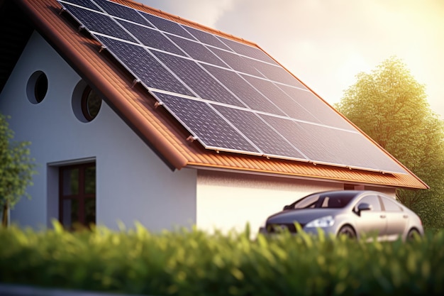 Auf dem Dach eines Hauses installierte Sonnenkollektoren. Alternative Energiequelle