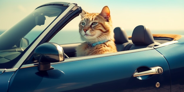 Auf dem Fahrersitz eines Autos mit generativer KI sitzt eine Katze