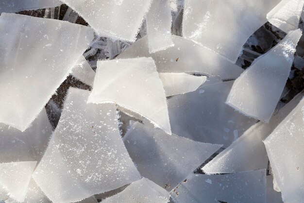 Auf dem Gebiet des Feldes bildete sich nach Regen und Frost schmutziges Eis in der Wintersaison eine dicke Eisschicht