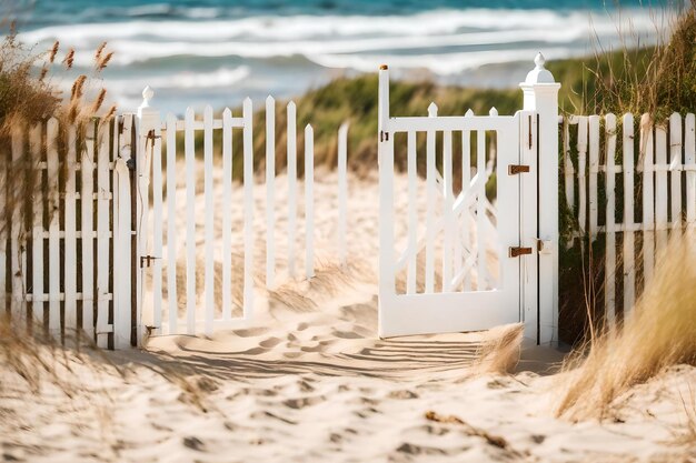 Auf dem Strand befindet sich ein weißer Zaun.