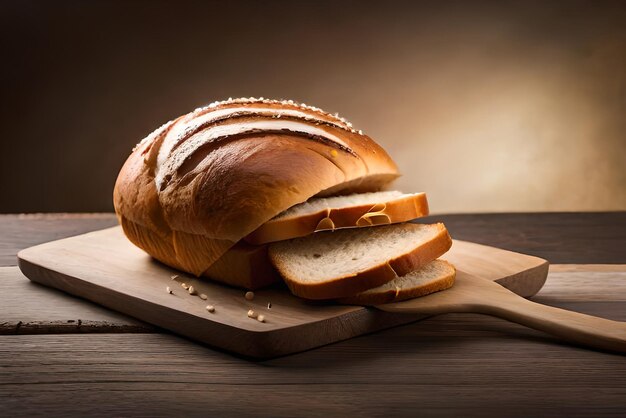 Auf dem Tisch liegt braunes, luftiges Brot mit etwas Sesam und Mehl darauf