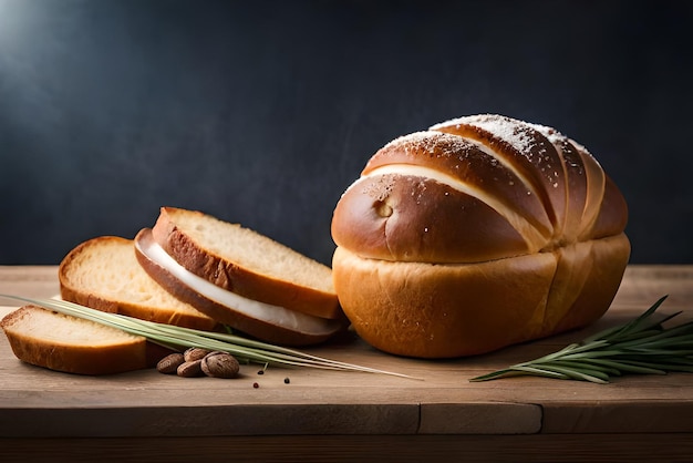 Auf dem Tisch liegt braunes, luftiges Brot mit etwas Sesam und Mehl darauf