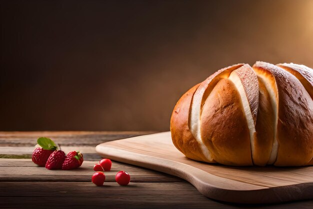 Auf dem Tisch liegt braunes, luftiges Brot mit etwas Sesam und Mehl darauf