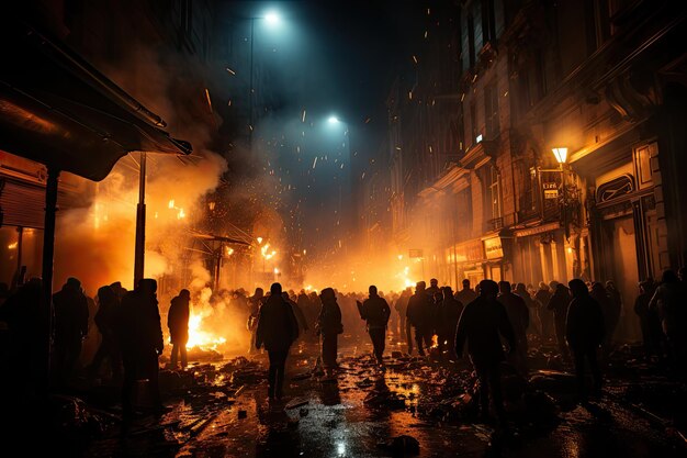 Auf den belebten Straßen einer Metropole kommt es zu Unruhen und Protesten