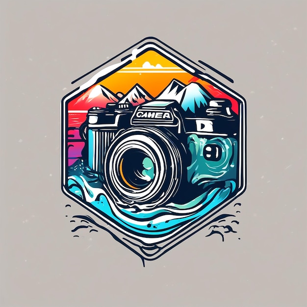 Auf der Kamera Logo Eine detaillierte Illustration Mountain Splash T-Shirt Grafisches Design Kunstwerk