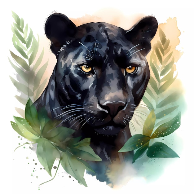 Auf diesem Gemälde ist ein schwarzer Jaguar abgebildet.