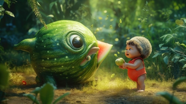 Auf diesem Standbild aus dem Film „Die kleine Meerjungfrau“ sind ein Baby und eine Wassermelone zu sehen.