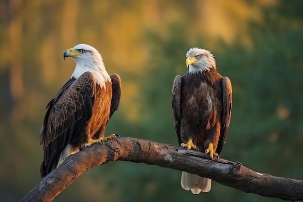 Auf einem Ast sitzen zwei Weißkopfseeadler, einer davon ist ein Weißkopfseeadler.