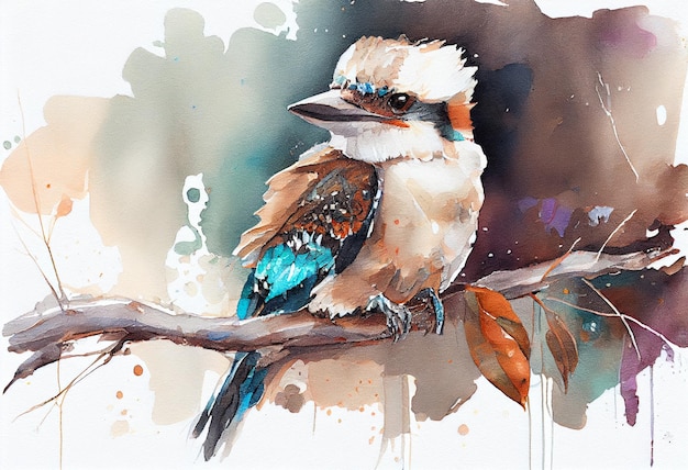 Auf einem Ast sitzt ein Vogel mit einem generativen Aquarell-Hintergrund