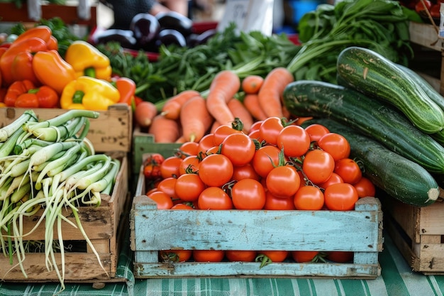 Auf einem Bauernmarkt wird eine Vielzahl von Gemüse ausgestellt