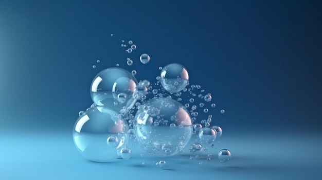 Auf einem blauen Hintergrund stellt ein Molekül in einer Blase eine Hautpflege-Kosmetik darGenerative KI