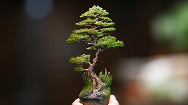 Foto auf einem felsen wachsen bonsai-stil hochauflösende fotografische kreative bild
