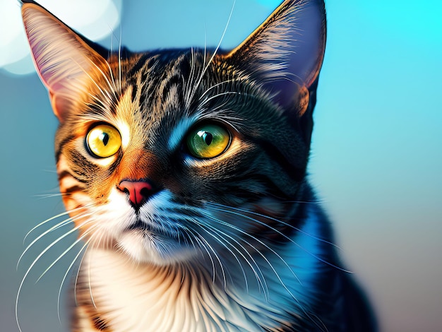 Auf einem Gemälde ist eine Katze mit gelben Augen abgebildet.