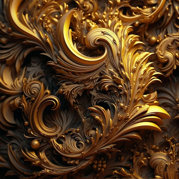 Auf einem goldenen Kunstwerk befindet sich ein goldenes Muster.