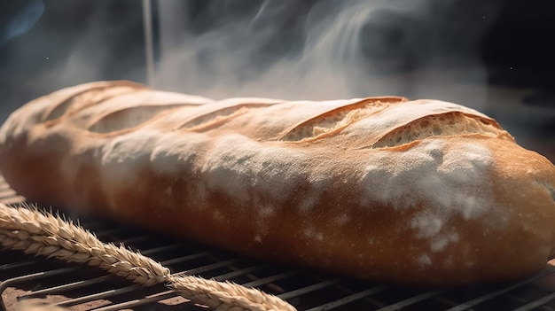 Auf einem Grill wird ein großer Laib Brot gebacken