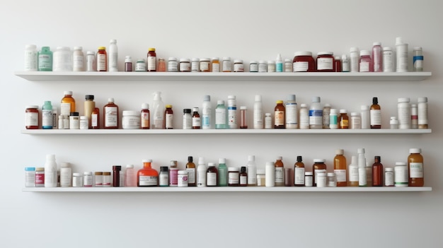 Auf einem hellen Hintergrund Regale mit medizinischen Arzneimitteln