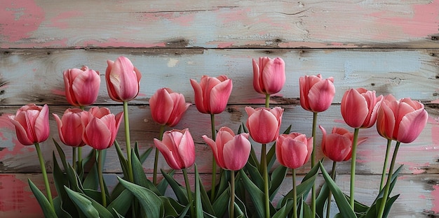 Auf einem hölzernen Hintergrund Frühlings-Tulpen