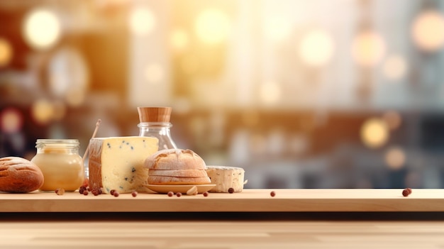 Auf einem Holzschneidebrett mit einer Flasche Käse steht eine Flasche Käse mit Holzdeckel