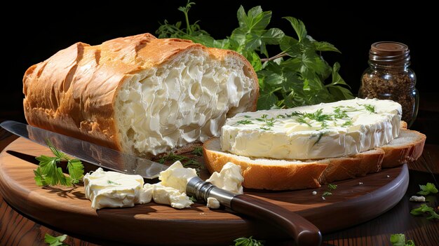 Foto auf einem holztablett ist ein laib brot abgebildet.