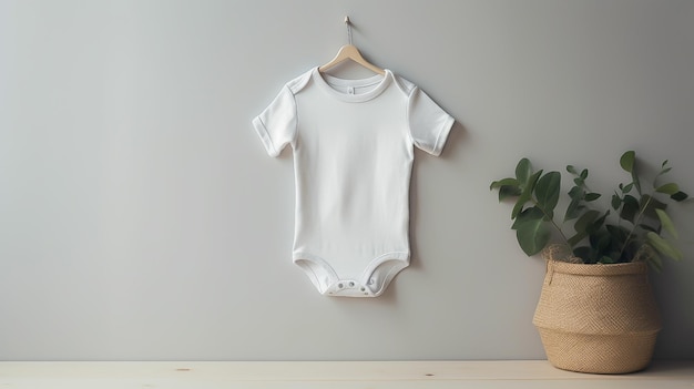 Auf einem Kleiderbügel hängt die Windel eines weißen Babys.