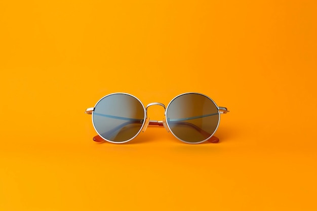 Auf einem orangefarbenen Hintergrund verleihen stilvolle Sonnenbrillen einen Hauch von KI-generierter Mode