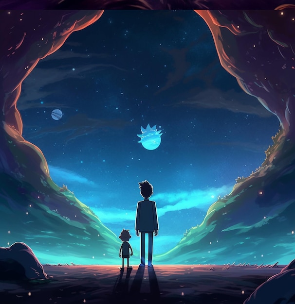 Auf einem Plakat für den Film ist links die Sonne zu sehen und der Junge schaut auf den Mond.