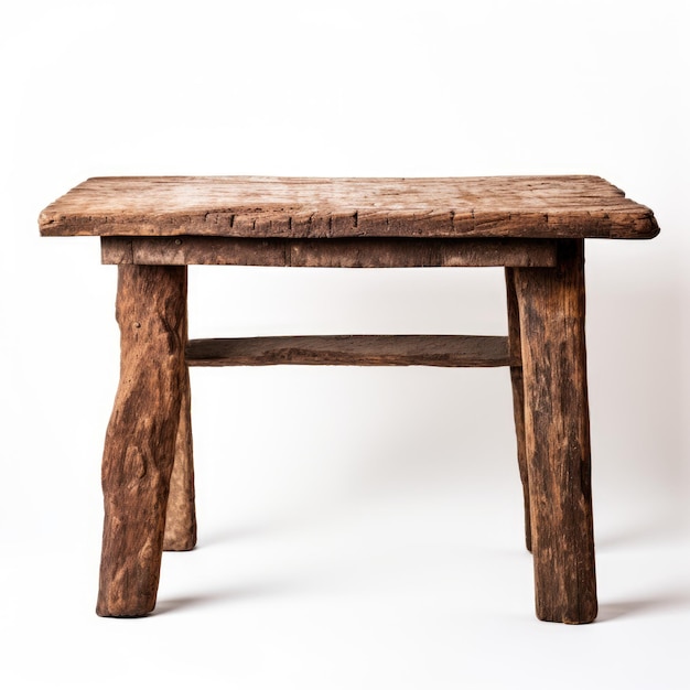 Auf einem sauberen, weißen Hintergrund zeichnet sich ein Tisch aus geballtem Holz aus