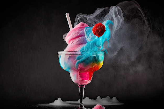 Auf einem schwarzen Hintergrund, der einen Zuckerwattecocktail zubereitet