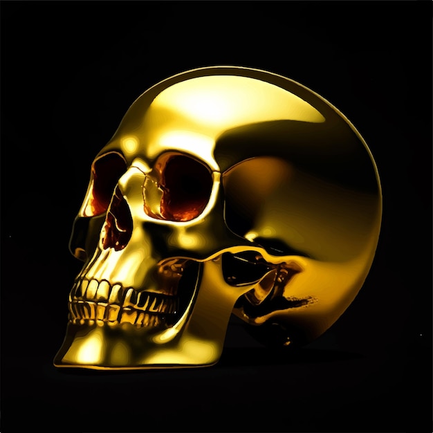 Auf einem schwarzen Hintergrund sitzt ein goldener Totenkopf