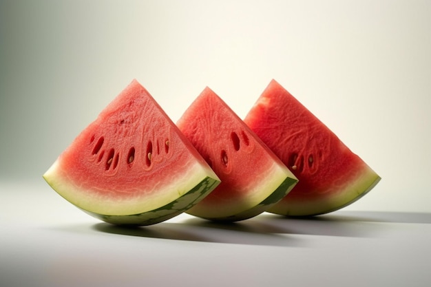 Auf einem Tisch liegen drei Scheiben Wassermelone