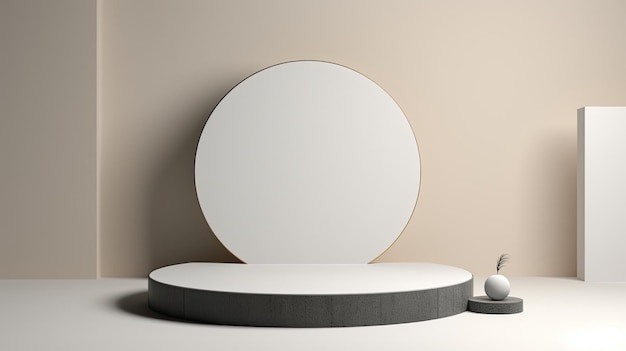 Auf einem Tisch steht ein runder Spiegel mit einem weißen Kreis darauf.