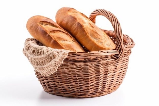 Auf einem weißen Hintergrund ist ein Korb mit Brot abgebildet