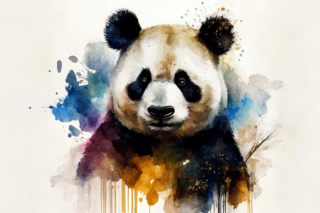 Foto auf einem weißen hintergrund porträt eines pandas zeichnung von aquarell generative ai