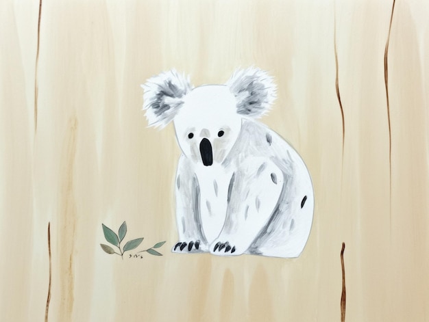 Auf einer Holzoberfläche liegt die Zeichnung eines Koalas.