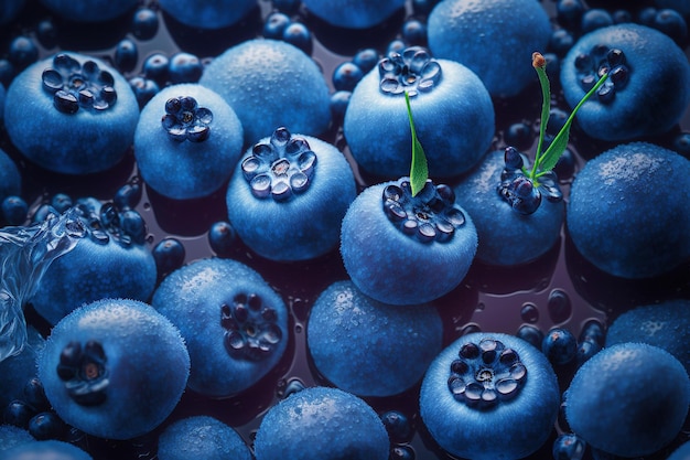 Auf einer reifen üppigen Blaubeere Wassertropfen Hintergrund von frischen Blaubeeren mit Platz für Ihre Inhalte vegetarische und vegane Konzepte Beeren von Blaubeeren in ihrer ganzen Blaubeere Beeren schließen u