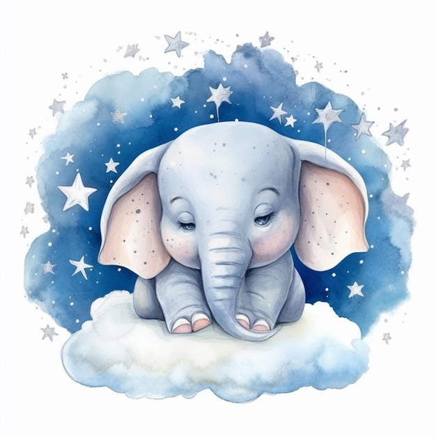 Auf einer Wolke sitzt ein Elefantenbaby mit generativer Sternen-KI