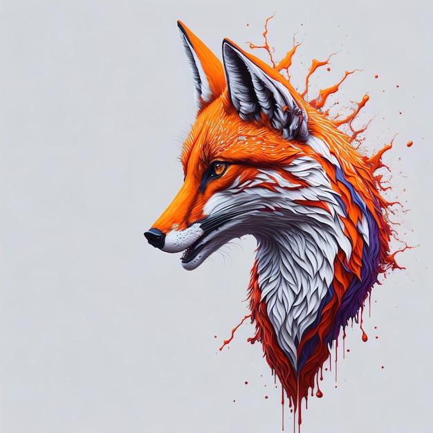 Auf grauem Hintergrund ist ein Fuchs mit einem weiß-orangefarbenen Schwanz gemalt.