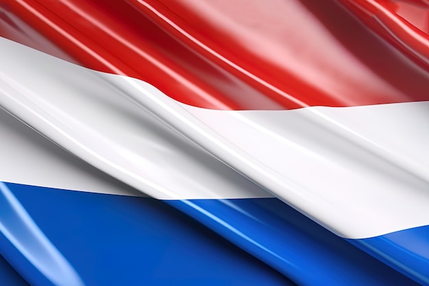 Auf rot-weiß-blauem Hintergrund weht die Nationalflagge der Niederlande sehr detailliert