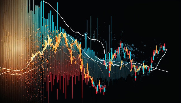 Auf schwarzem Hintergrund ist eine Grafik dargestellt, die einen Aktienmarkt zeigt.