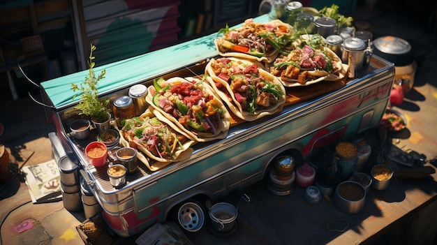 Auf sich selbst gefaltete mexikanische Taco-Tortilla mit verschiedenen Gewürzen