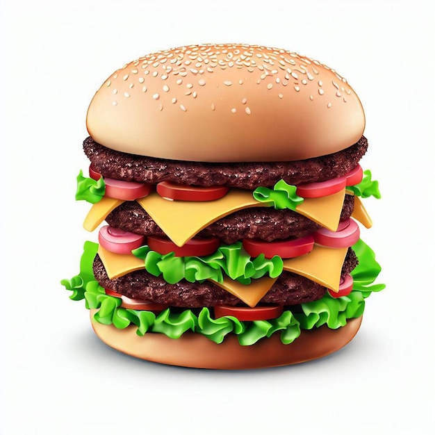 Auf weißem Hintergrund ein realistischer und köstlicher Hamburger