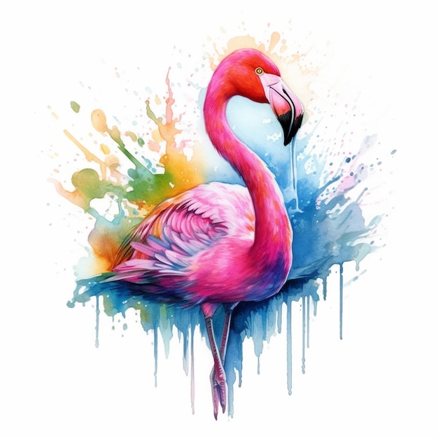 Auf weißem Hintergrund ist ein rosafarbener Flamingo gemalt.